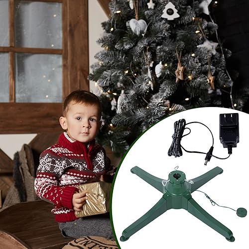 Miniatura 5 de Xuhal Soporte giratorio para árbol de Navidad de 360 grados, soporte giratorio para árbol de Navidad, base de árbol de Navidad verde con adaptador