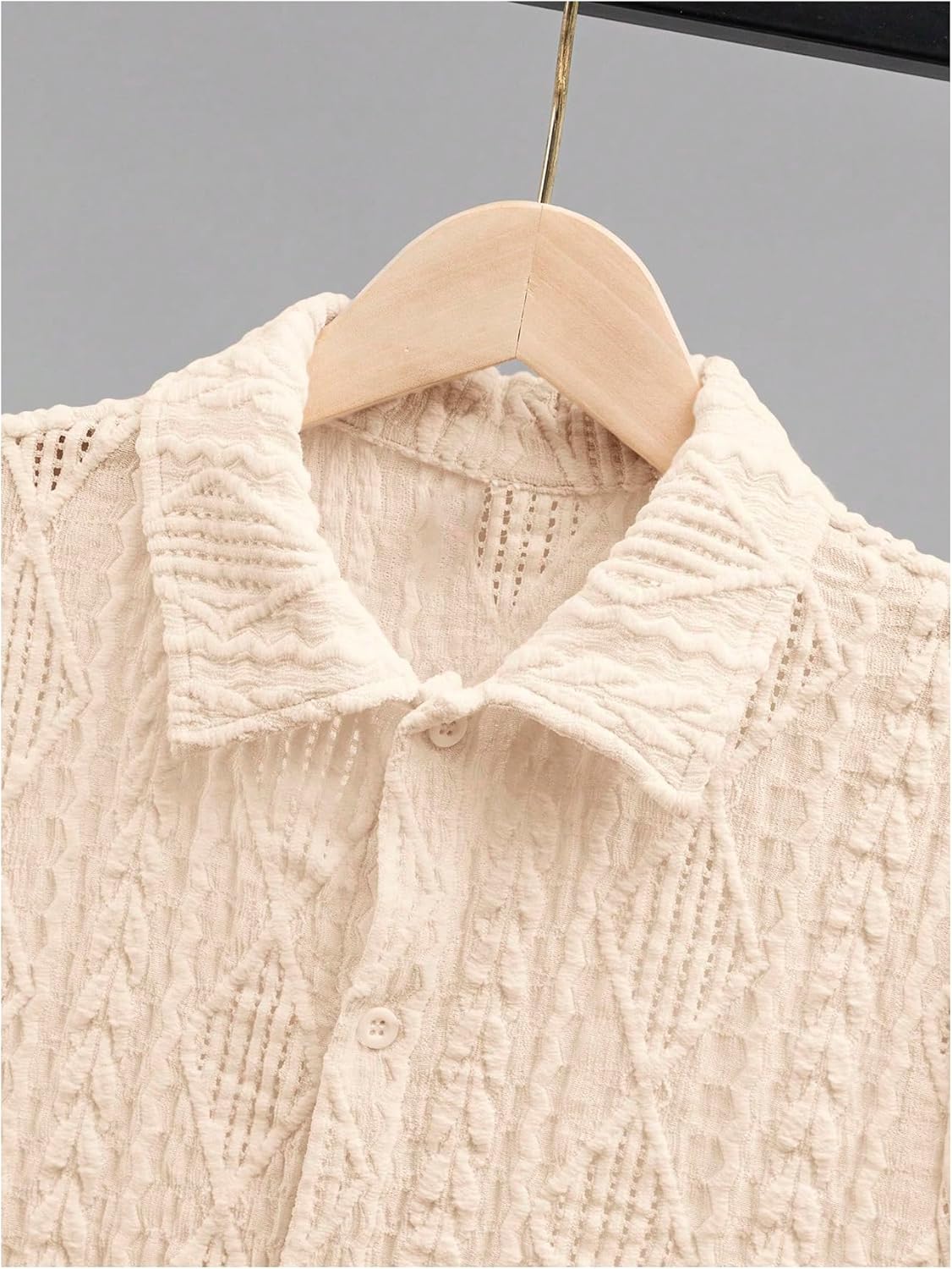 Verdusa Boy's Textured Button Down Shirt Short Sleeve Loose Collared Shirt Top - Image 3