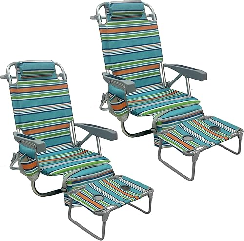 Silla de playa tipo mochila de aluminio, paquete de 2 con mesa de camping plegable, 5 posiciones, silla de descanso plana para exteriores para