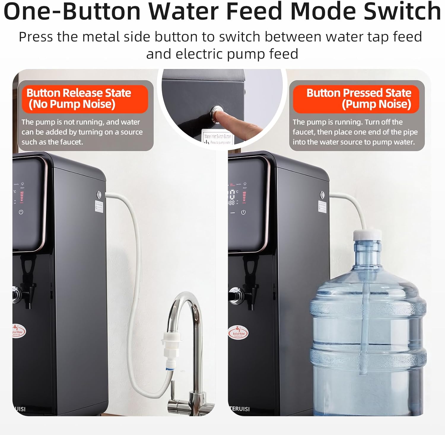Hot Water Dispenser, 2000W Commercial Hot Water Boiler with Dual Water Inlet Options (Water Pump and Water Source Connection), 50L(13Gal)/H Large Hot Beverage Dispenser, 12L