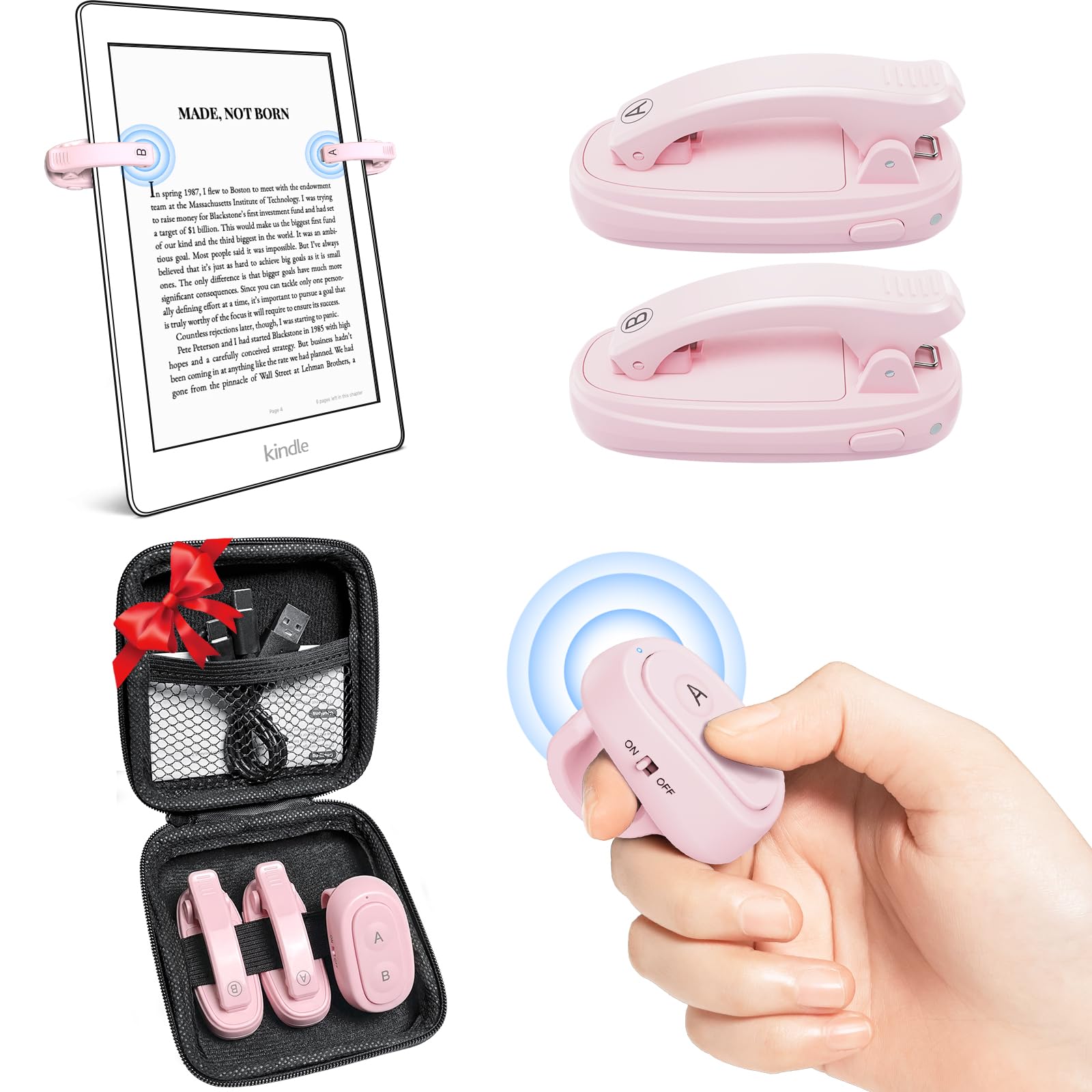 2 Clips Page Turner for Kindle Remote Control, Ring Ereader Button Clicker | Wireless Page Turner for Kindle Paperwhite/Oasis/Scribe/Kobo, Compatible with iPad/iPhone/Tablet for Reading