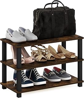 Furinno Turn-S-Tube 3-Tier Shoe Rack, Amber Pine/Black
