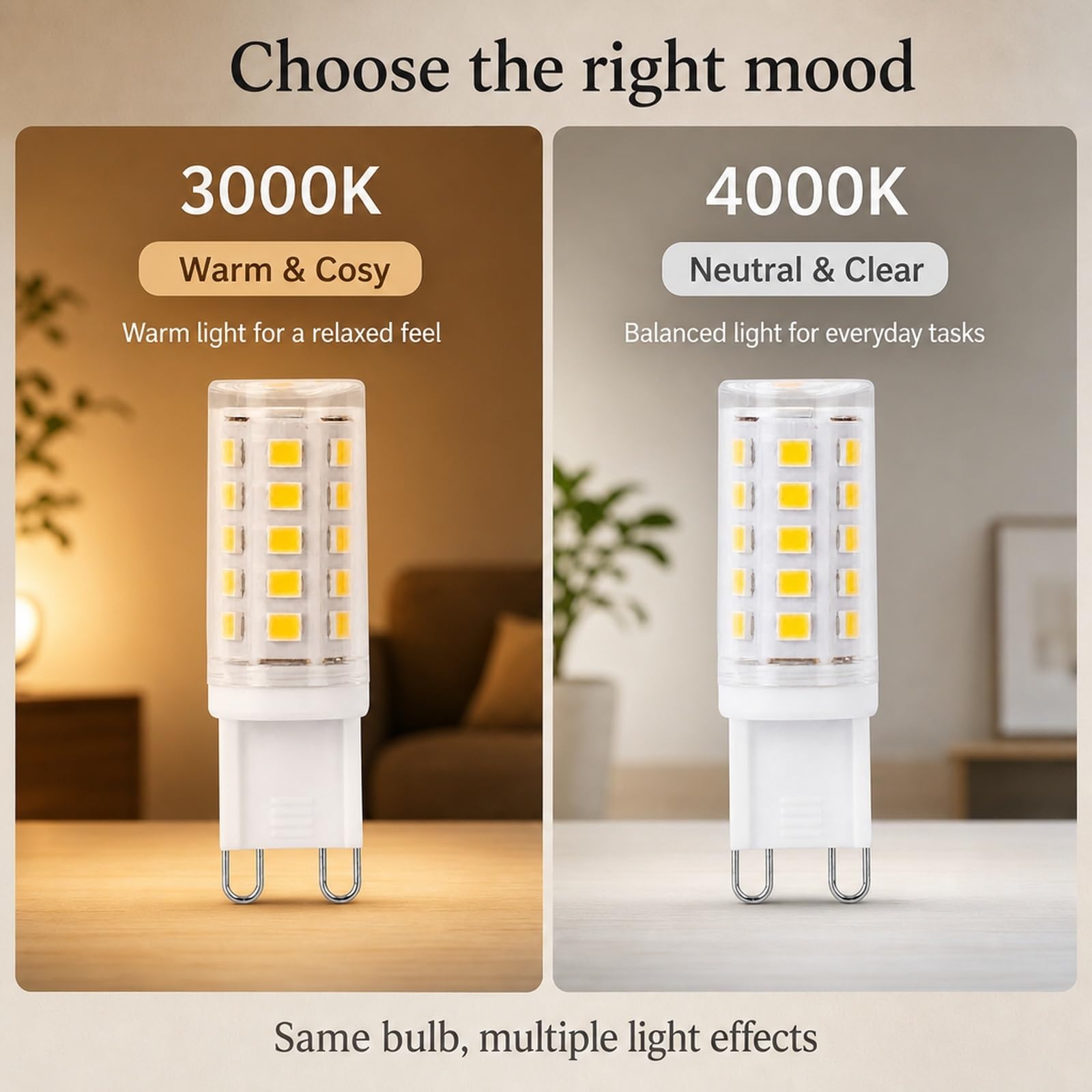 Bombilla LED G9 Bayoneta Tipo Maíz, 3000K/4000K, 3W Reemplaza 30W Halógeno, Ahorro Energía, CRI≥80, Sin Parpadeo, Para Arañas Cristal, Apliques(Natural white 4000K,9 Pack)