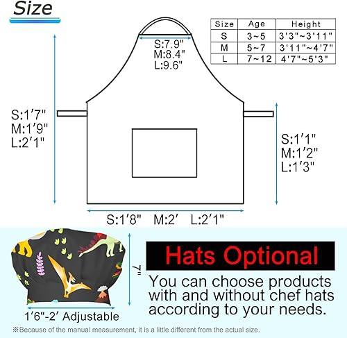 Miniatura 2 de BIGHAS Delantal para niños, sombrero de chef opcional, correa ajustable para el cuello, diseño de gancho y bucle, cintura para hornear, cocinar