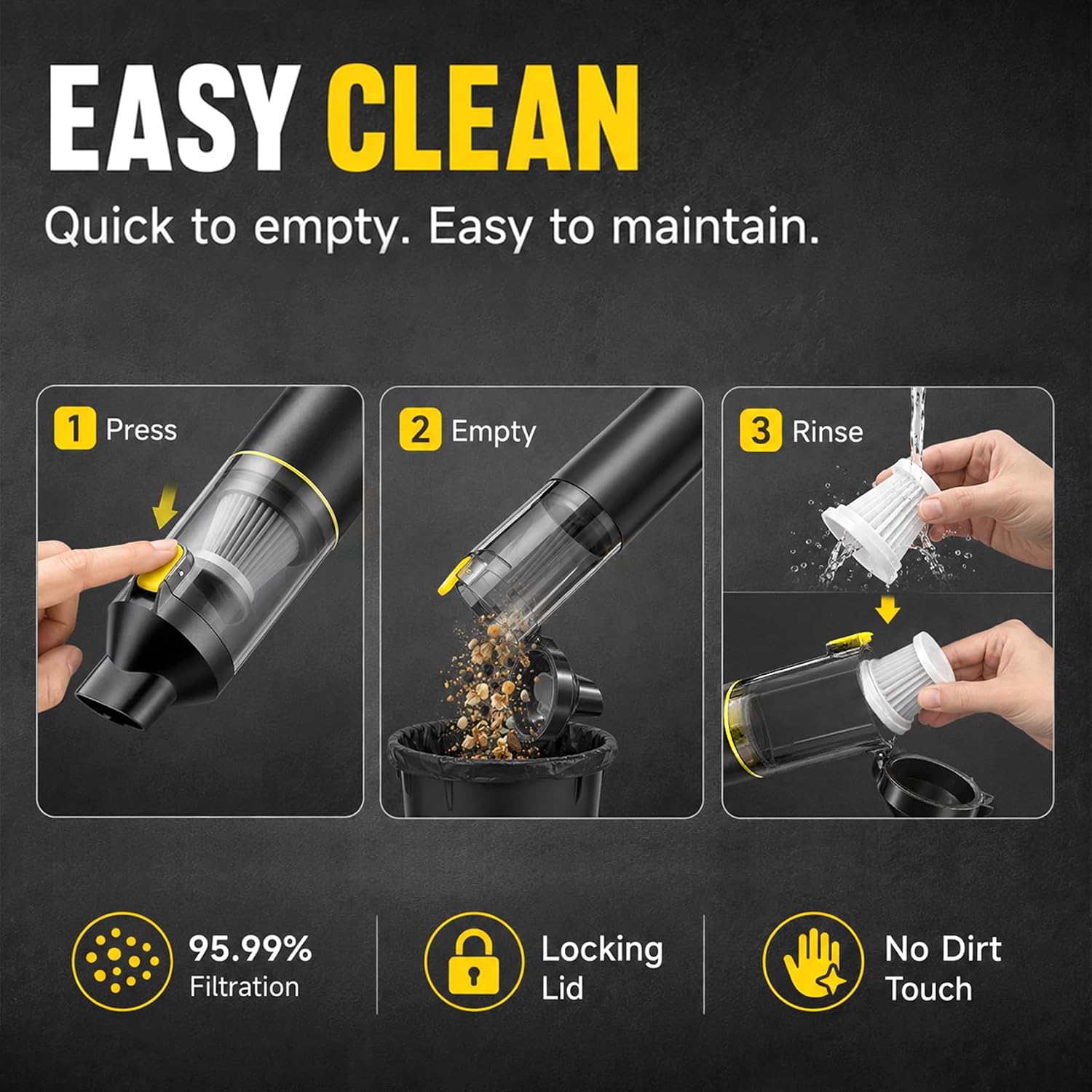 CROS Handheld Car Vacuum Portable Cordless 3 Suction Modes, 16000Pa 4-in-1 Mini Vacuum with Interchangeable Accessories for Car, Small Jobs, Keyboard, and Office, USB-C Rechargeable image 5