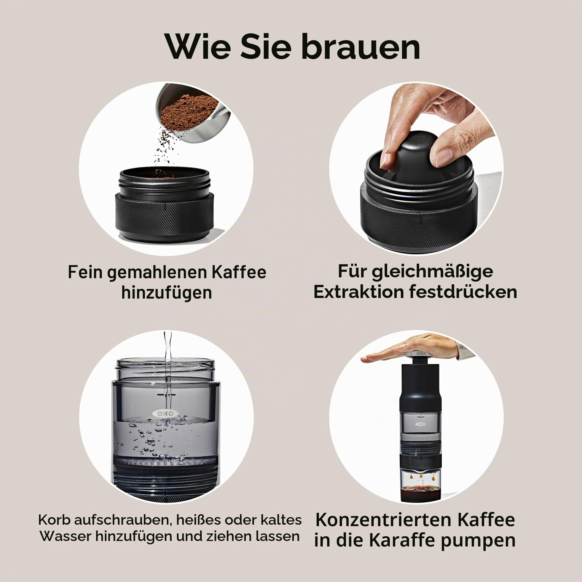 OXO Brew Rapid Brewer – Tragbare manuelle Kaffeemaschine, integrierter Edelstahlfilter, einstellbare Stärke, kompakt und leicht, keine Pads oder Papierfilter erforderlich