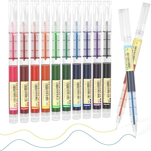 Bolígrafos de tinta líquida Shuttle Art, 10 colores brillantes de secado rápido, punta extra fina de 0.02 pulgadas, larga duración para escritura,