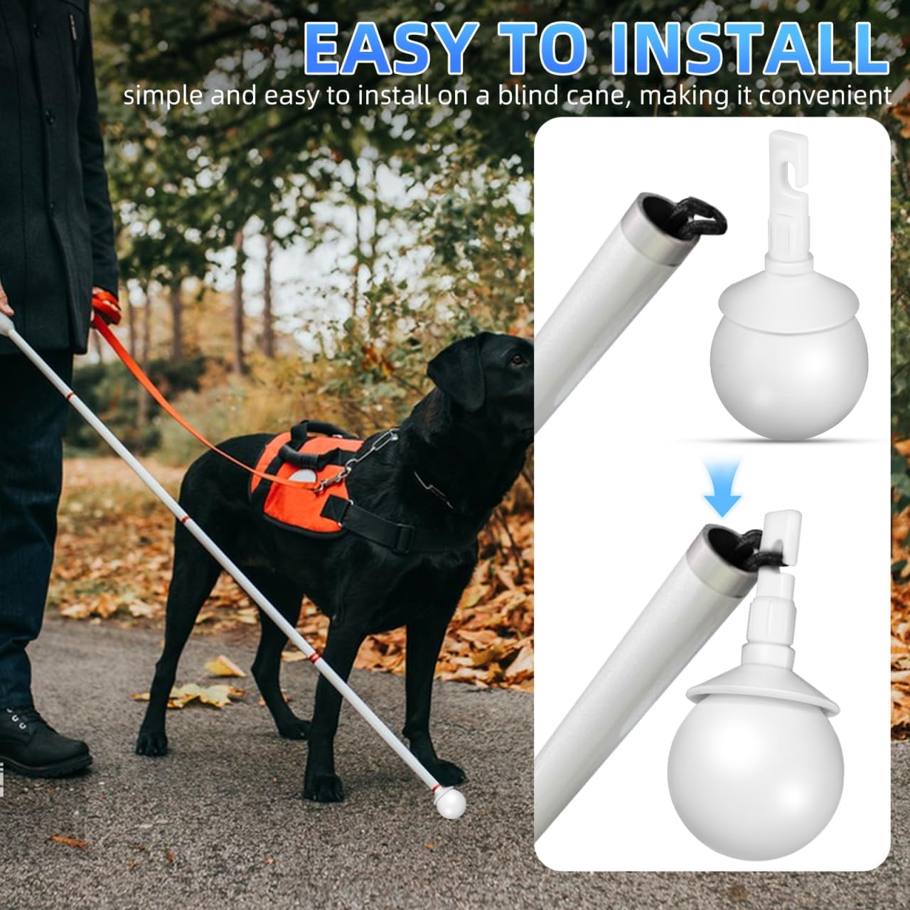Healeved Hook Type Rolling Cane Tip with Rotating Ball Head Replacement for Blind Cane Mobility Aid Durable Walking Stick Handle Grip for Indoor Outdoor Use 2.95 X 2.75 X 1.37 Inches