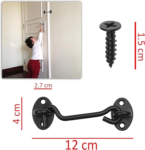 Miniatura 6 de Kare & Kind Pestillo de gancho y ojo (4 pulgadas), con tornillos de montaje, cerraduras resistentes para puertas, puertas, graneros, baños, cabinas
