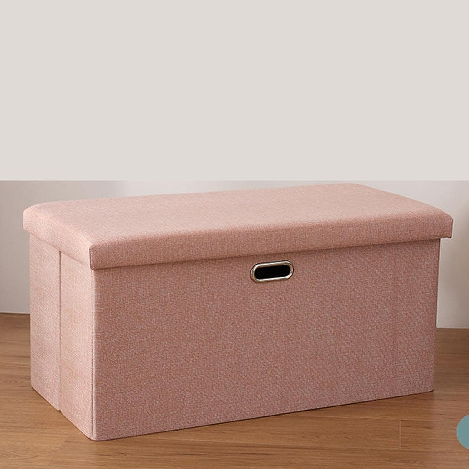 Repose-pieds ottoman pliable rose en lin 60cm avec rangement de chambre