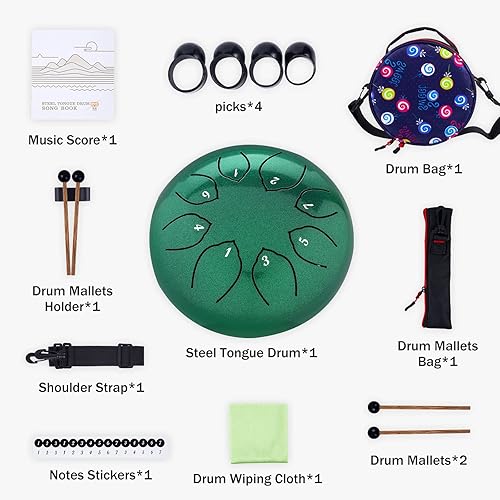 Vista 30 de Tambor de lengua de acero para niños: juego de tambores musicales de metal de 6 pulgadas, 8 notas, tecla C para meditación, yoga, educación, Azul