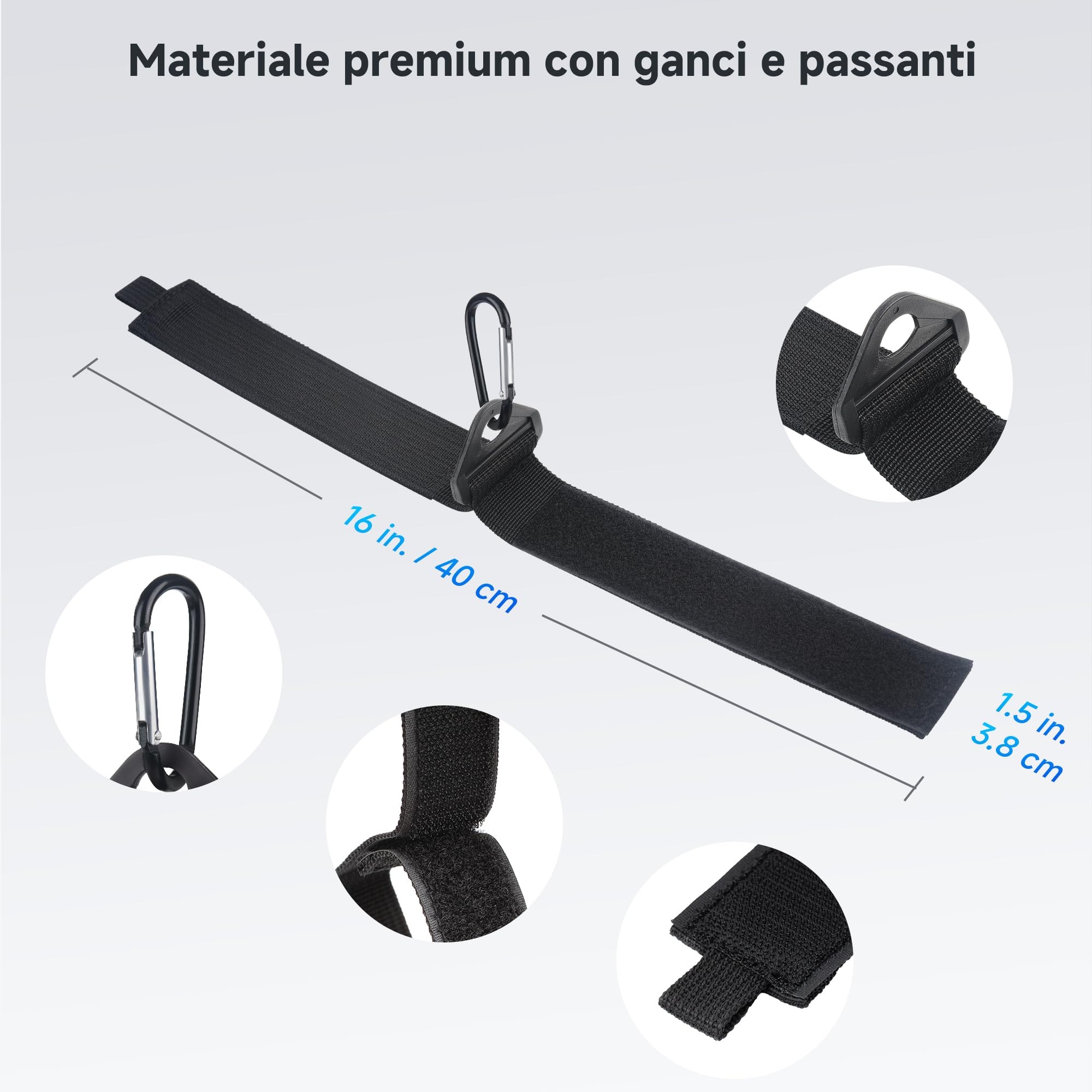 Cable Matters Confezione da 5 cinghie organizzatrici per cavi di prolunga con fibbia in metallo, capacità di carico di 36 kg, supporto per cavi di prolunga con cinghie a strappo da 40 x 3,8 cm