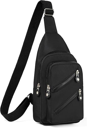 Bolso bandolera pequeño Mochila para mujer, bolsa cruzada para el pecho, riñonera para senderismo al aire libre Correr - Negro