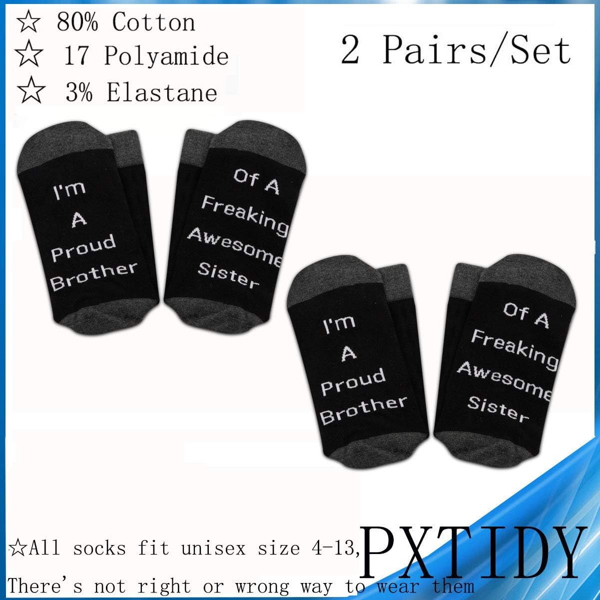 PXTIDY 2 Pairs Brother Socks Awesome Brother Gift I'm A Proud Brother Of A Freaking Awesome Sister Socks Gift fof Brothers image 2