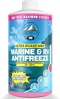 Ultra Guard Max RV Antifreeze -50°F | Non-Toxic Pink Marine Antifreeze | Potable Water Safe Glycerin Formula | Camper, Boat, Pool Winterizing Fluid | Made in USA Co (32oz (1 Bottle))