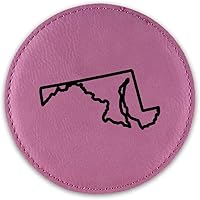 Vista 1 de Maryland Outline Drink Coaster Leatherette Round Coasters MD - Pink - One Coaster