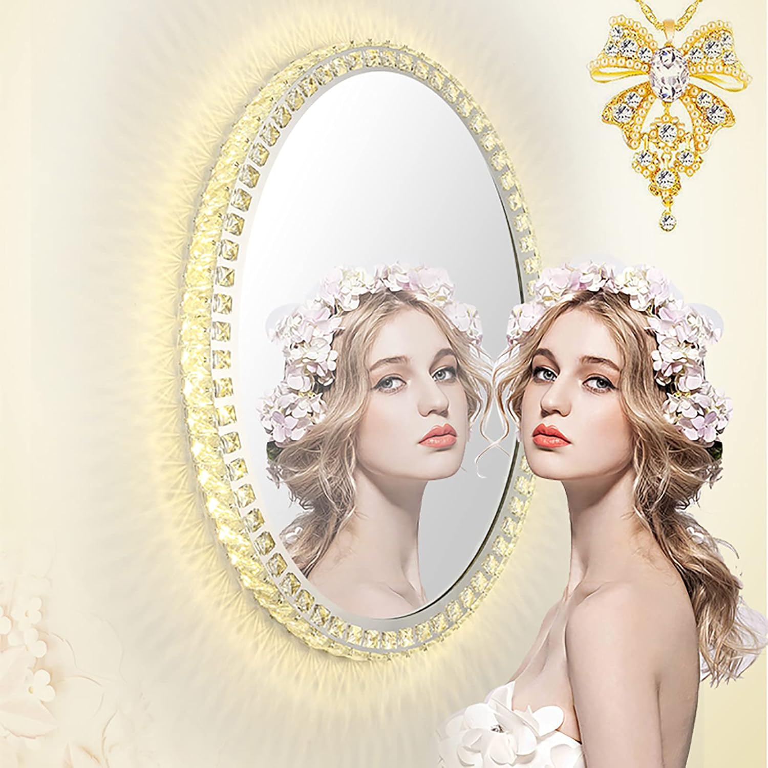 Wall Mounted Beauty Mirrors with Touch Control LED Lighted Makeup Anti-Fog Vanity 3 Color Lighting Modes (80 * 60 cm)