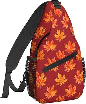 Deep Red Maple Leaves Autumn Sling Bag For Women Crossbody Shoulder Bag Casual Daypack Backpacks Men Chest Bag Gym Cycling Travel Hiking