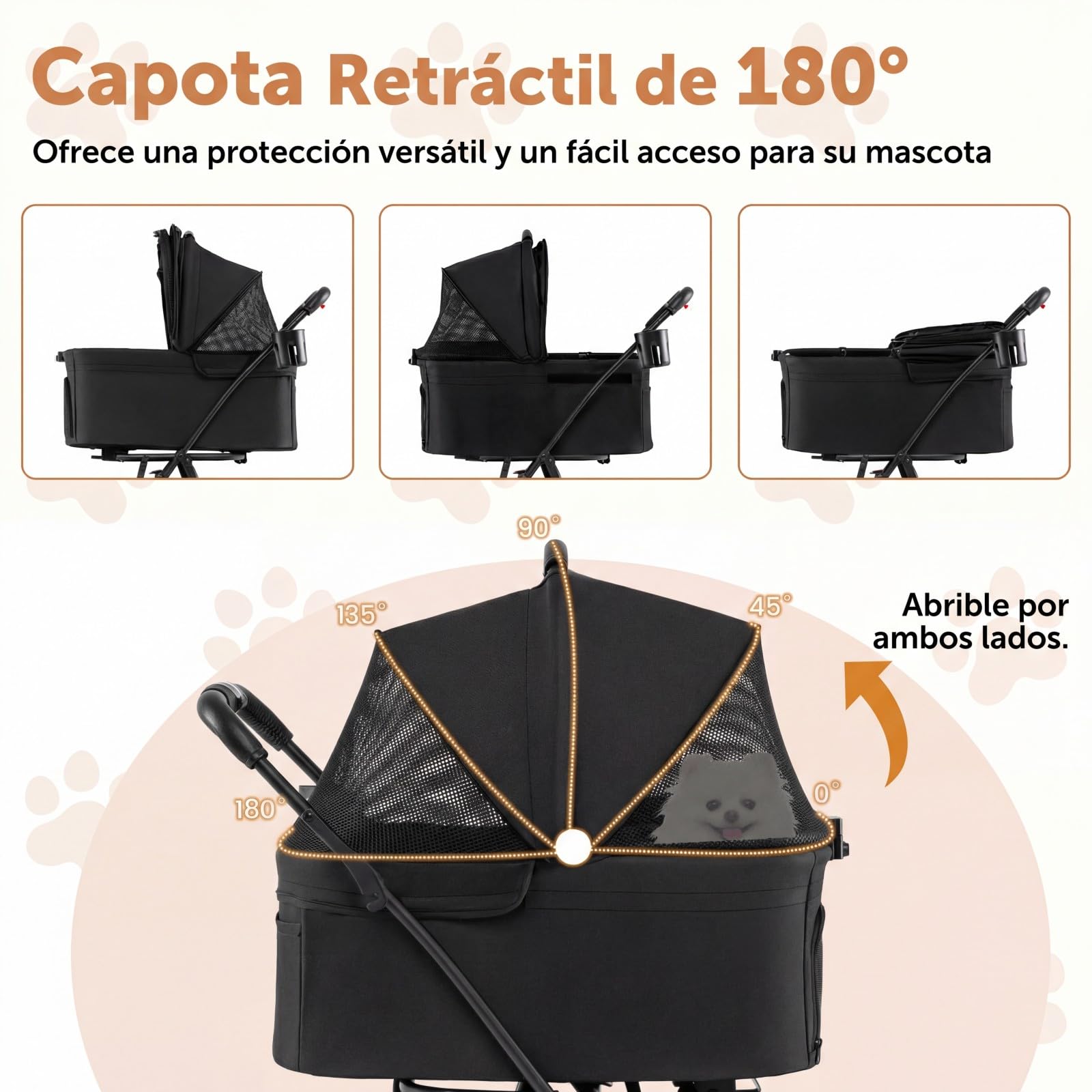 COSTWAY Carrito para Perros Plegable Doble 3 en 1, Cochecito para Perros con 2 Portadores Desmontables, Ruedas con Freno, Malla Transpirable, Portavasos, Carro para Mascotas hasta 15 kg (Negro)