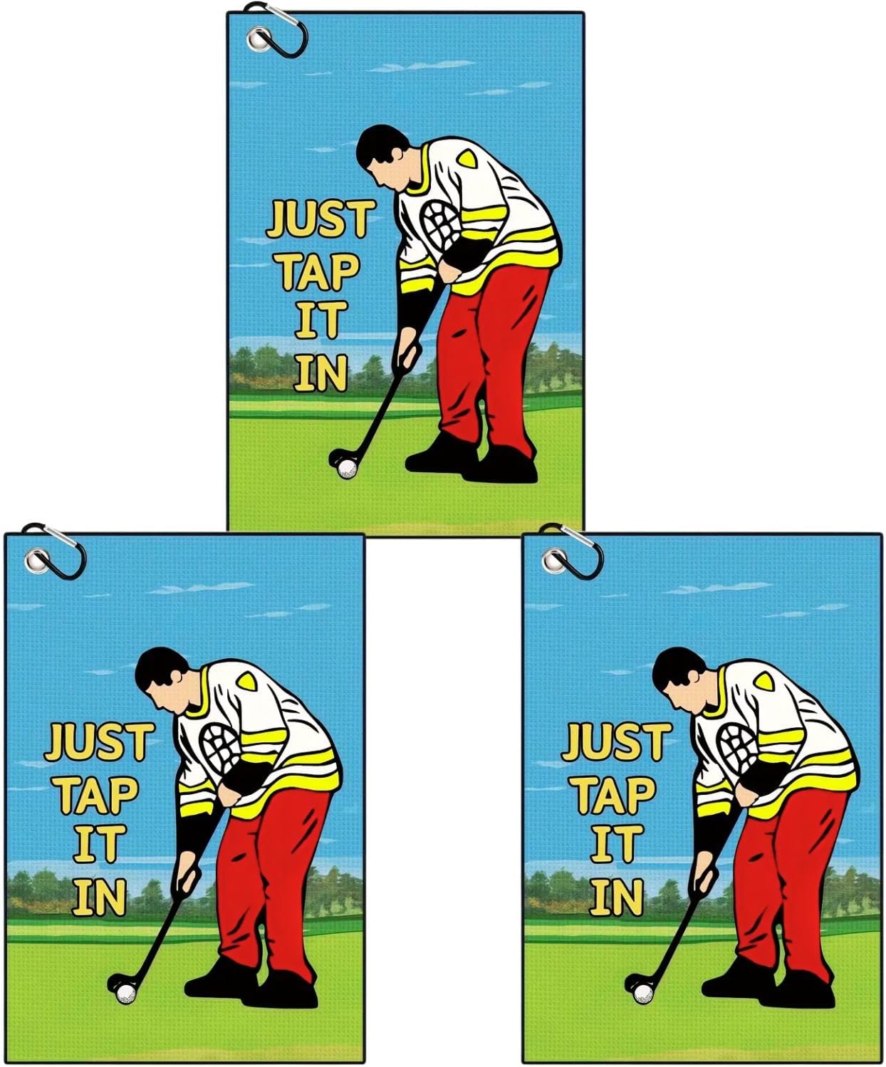Funny Printed Golf Towel, Funny Golf Towel for Golf Bags with Clip, Golf Gift for Men Husband Boyfriend Dad, Birthday, Cristmas Gifts for Fans - Just Tap It in (3Pcs)