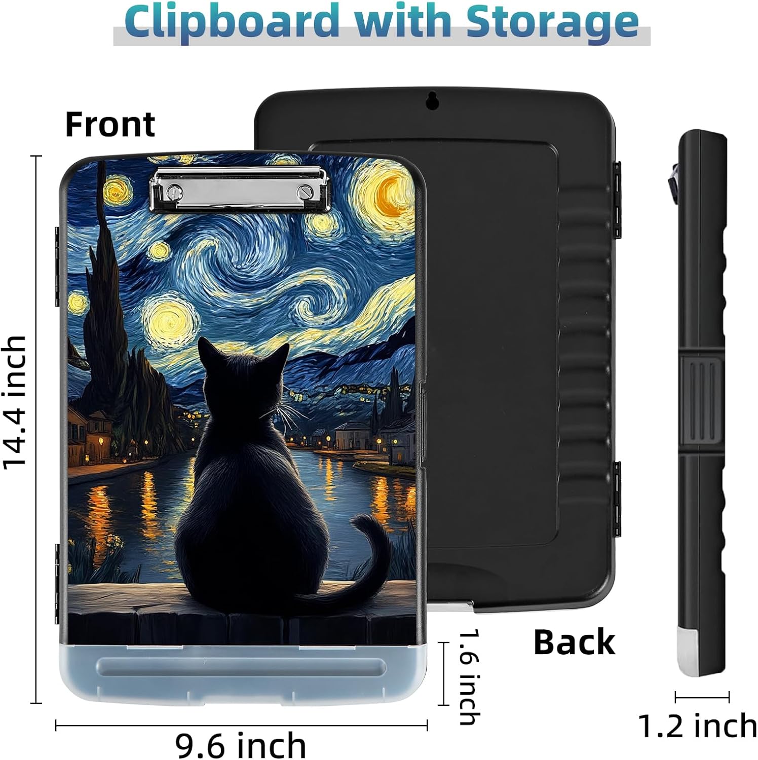 Clipboard with Storage with Pen Holder,Heavy Duty Plastic A4 Nursing Clipboard with Low Profile Clip Suitable for Teachers,Offices Workers,School Office Necessities,Cat Starry Night Gaze