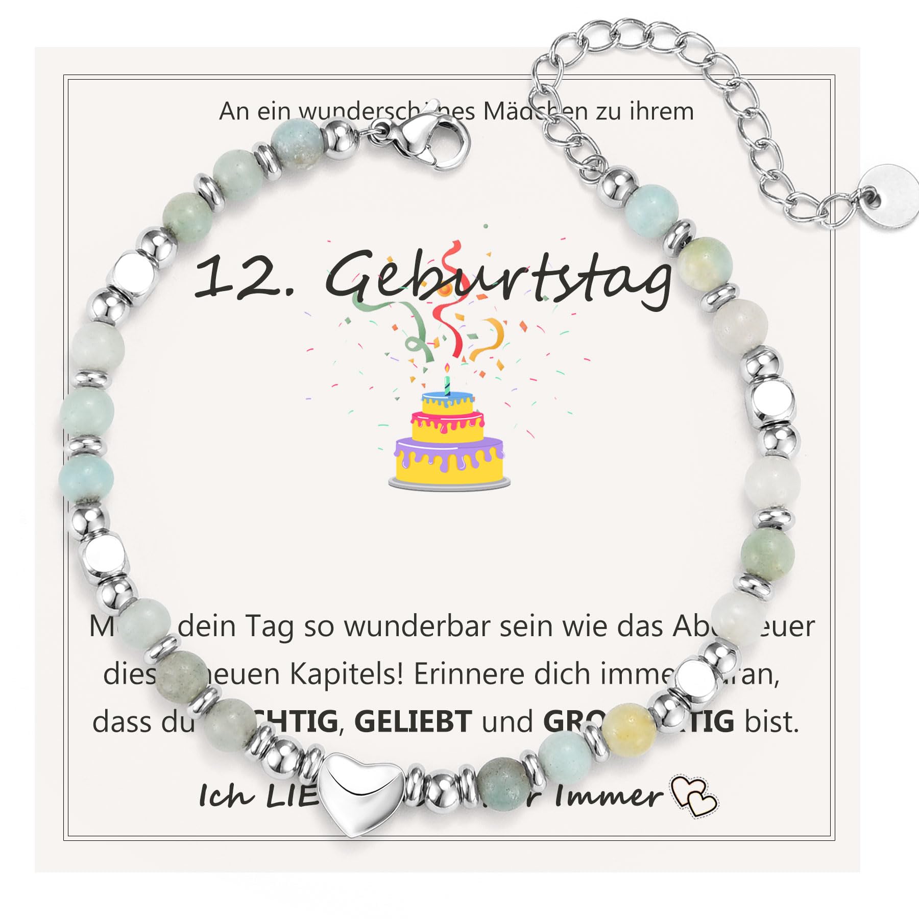 10-18 Geburtstagsgeschenk für Mädchen, Amazonit Perlen Armband Geschenk zum Geburtstag für Tochter Schwester Freundin Nichte