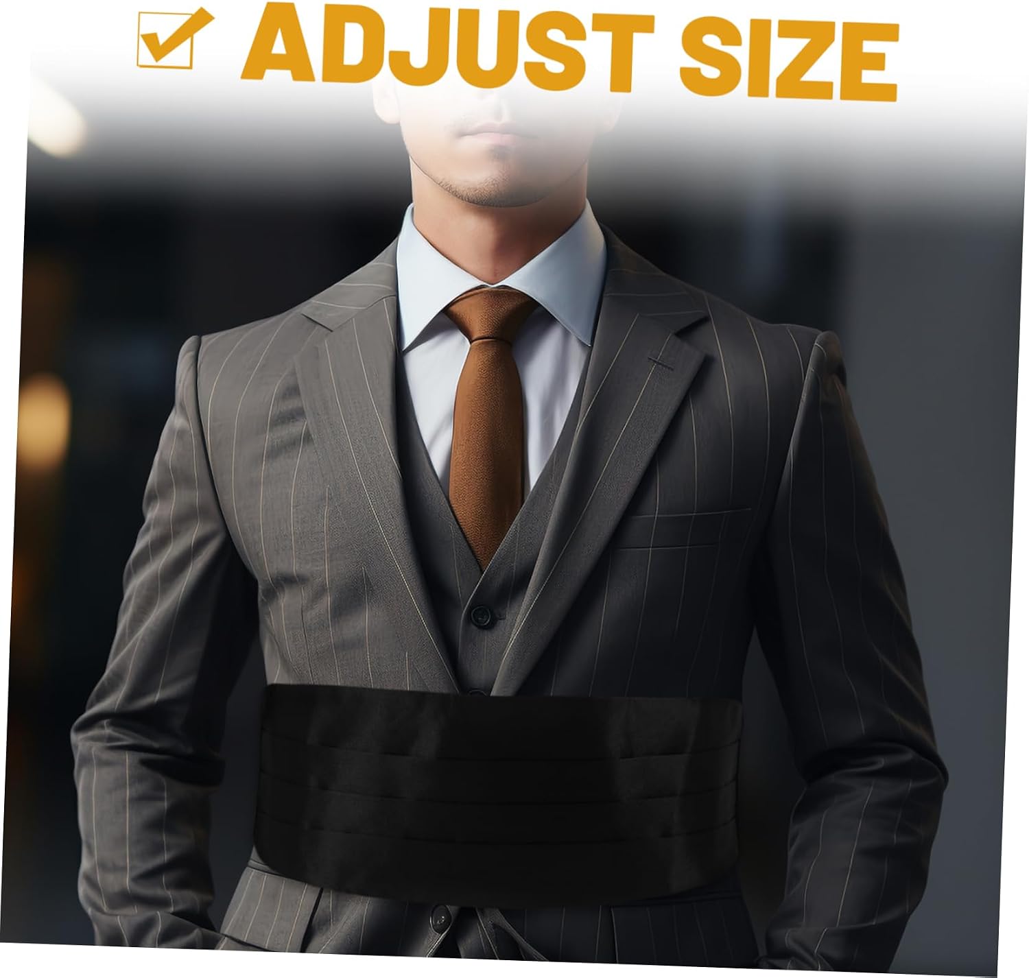 LIFKOME Men's Suit Cummerbund Black Cloth Iron Adjustable Waist Support