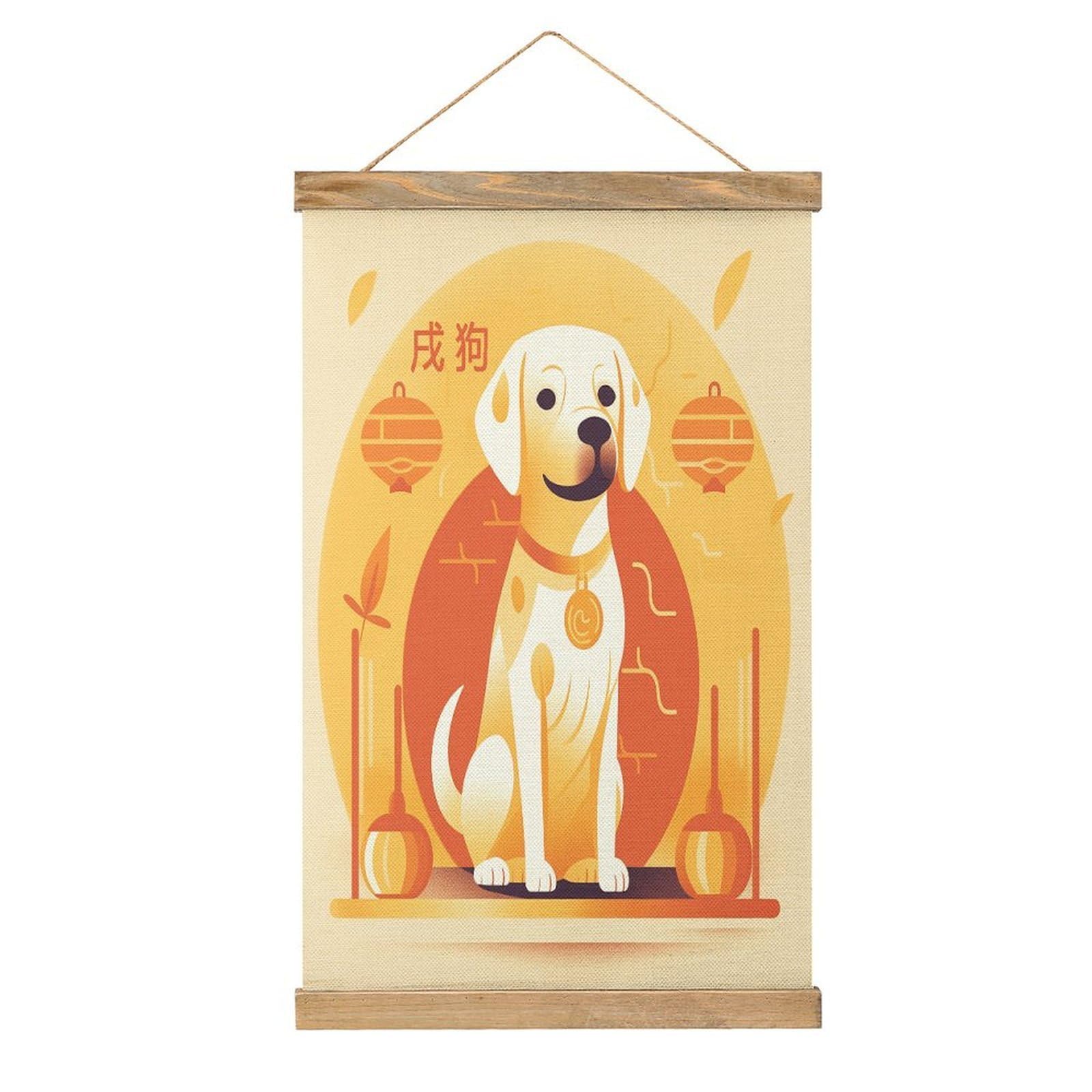 FekiLoot A Dog Sitting Linen Hanging Painting Vintage Poster Hanger Frame Wall Decor Art Painting Printed on Linen Without Fading Living Room Office Bedroom Playroom Apartment Decor