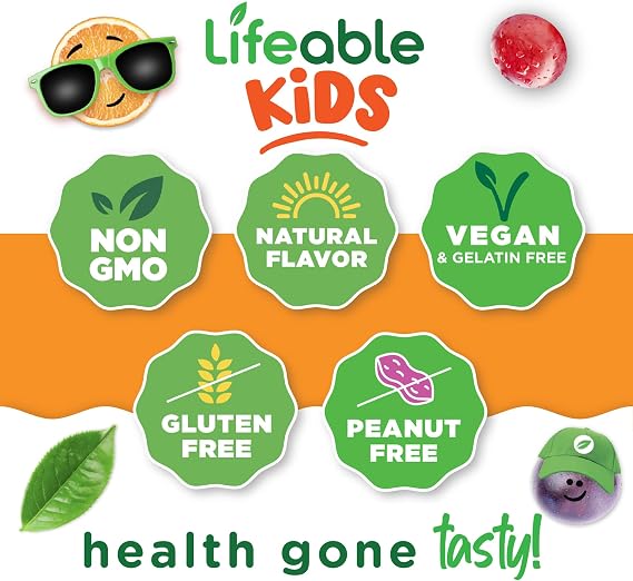 Lifeable Kids Vitamin D3 K2 Gummies | 500iu D3 and K2 100mcg | Great Tasting D3 and K2 Supplements | for Bone Health and Immunity | VIT D3 K2 for Kids | 60 Gummies