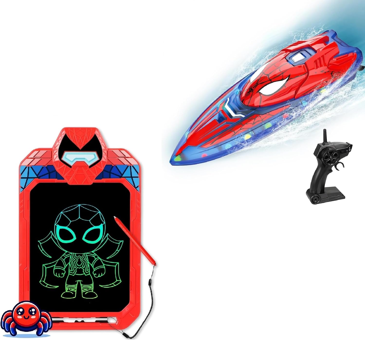 Spider Hero Rc Boat and LCD Writing Tablet Combination Purchase for Kids