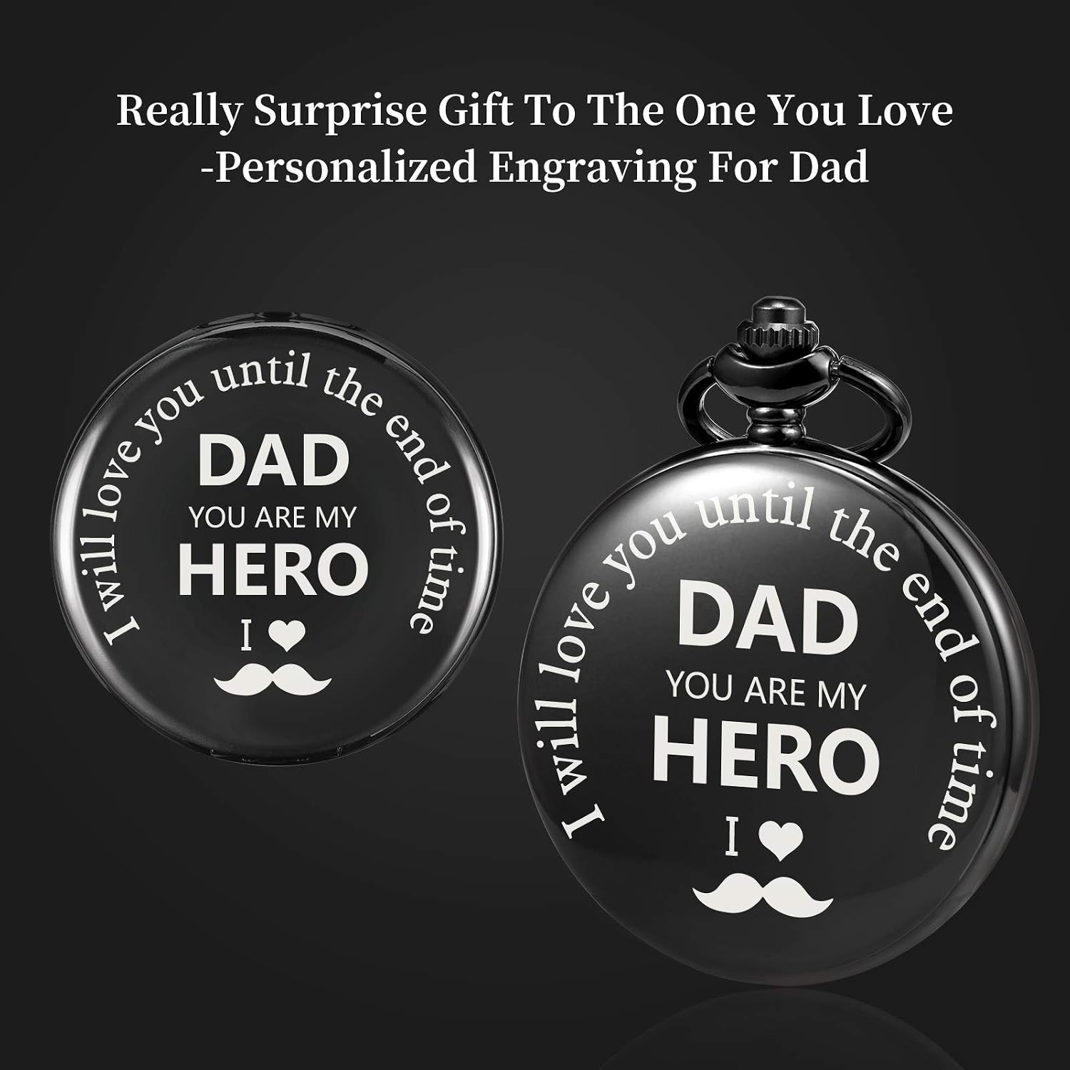 TREEWETO Mens Quartz Pocket Watch Engraved with Chain Gift Box for Dad Father Papa Valentines Father's Day Birthday