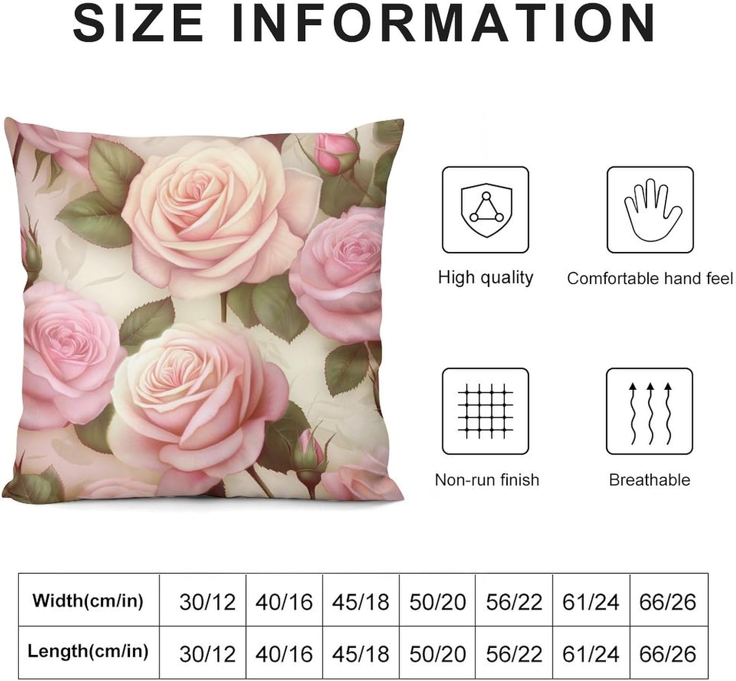 Zippered Pillow Cover, Pillow Protector, Beauty Roses Printed Pillow Cover of 4, Pillow Not Included