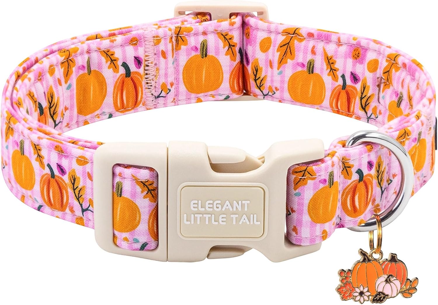 Halloween Dog Collar, Pink Plaid Pumpkin & Floral Pattern Dog Collar