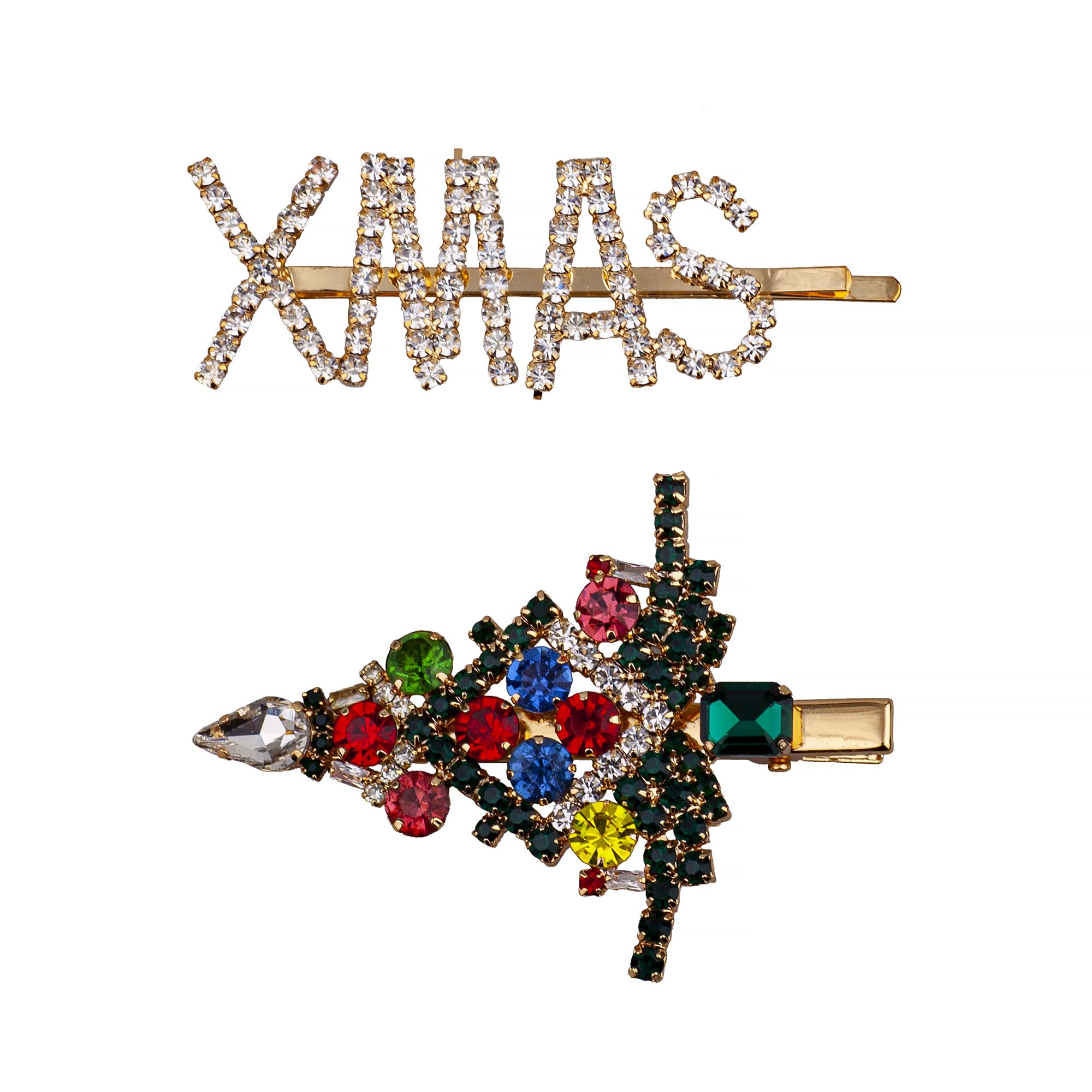 Juego de 2 horquillas de Navidad con diamantes y joyas de colores 6