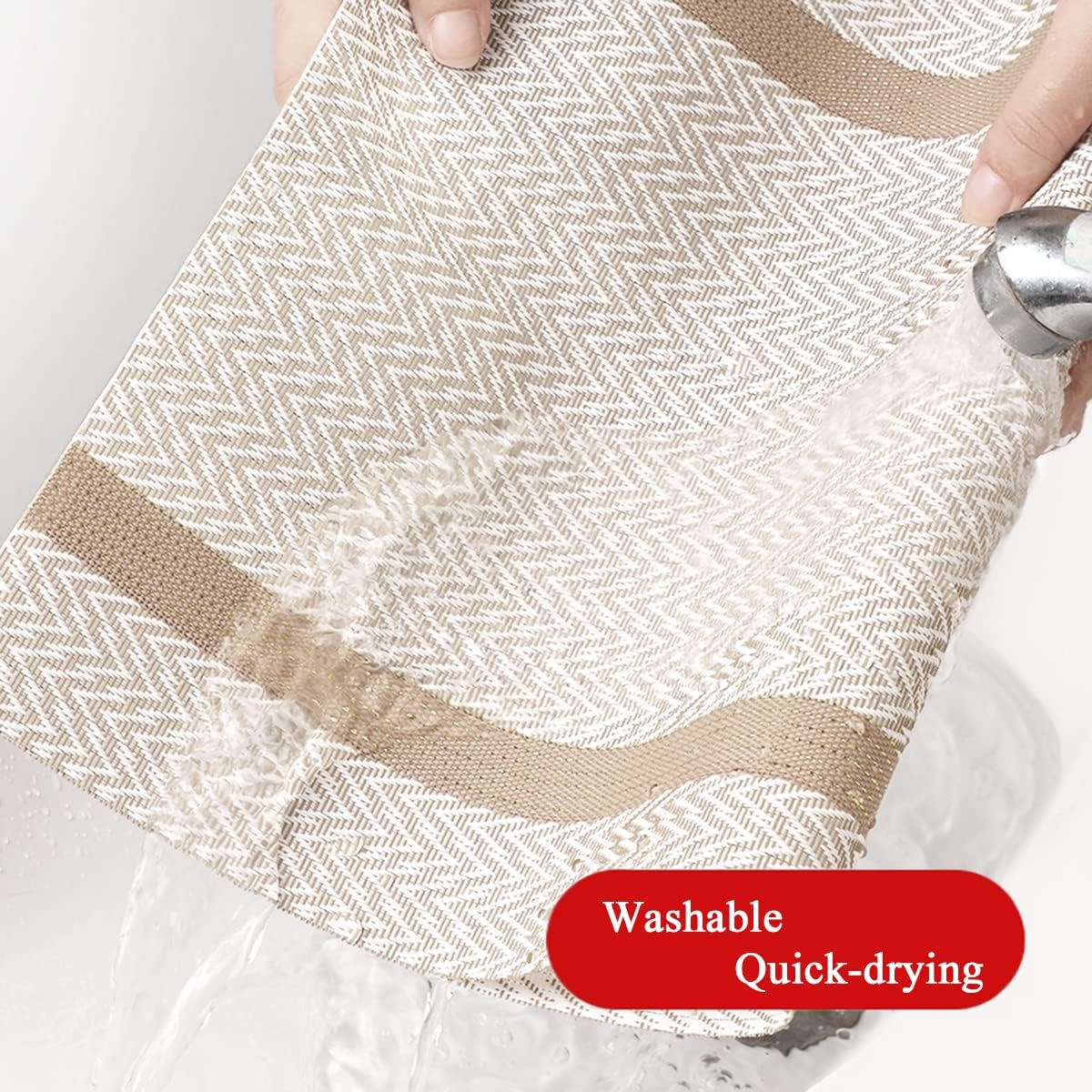 PIGCHCY Luxurious Placemats and Table Runner Set, Stylish Durable Placemats Set of 6 for Home Wedding Hotel Decoration (Beige White) image 3