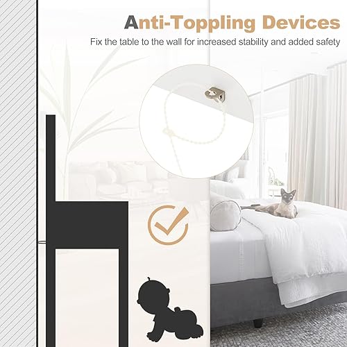 Miniatura 8 de CHARMAID Escritorio de tocador de maquillaje, escritorio blanco de 44 pulgadas con espejo abatible, 2 cajones grandes, 9 compartimentos de