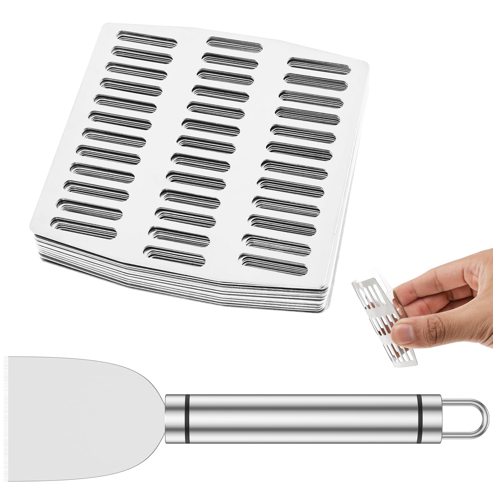 Sutowe 25Pcs Brick Drain Hole Covers with Scraper,7x7cm Protective Weep Hole Inserts Stainless Steel Brick Hole Fillers Stops and Keeps Out Mice Bees