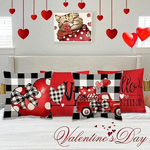 Miniatura 4 de TaHLga Juego de 4 fundas de almohada para el día de San Valentín para sofá y silla, fundas de almohada de camión de amor de 18 x 18 pulgadas, fundas