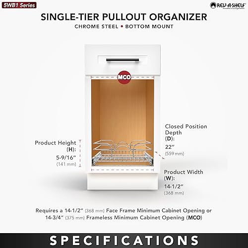 Miniatura 3 de Rev-A-Shelf Kitchen Cabinet Pull Out Shelf and Drawer Organizer Slide Out Pantry Storage Basket in Multiple Sizes, 15 x 20 In, 5WB1-1520CR-1