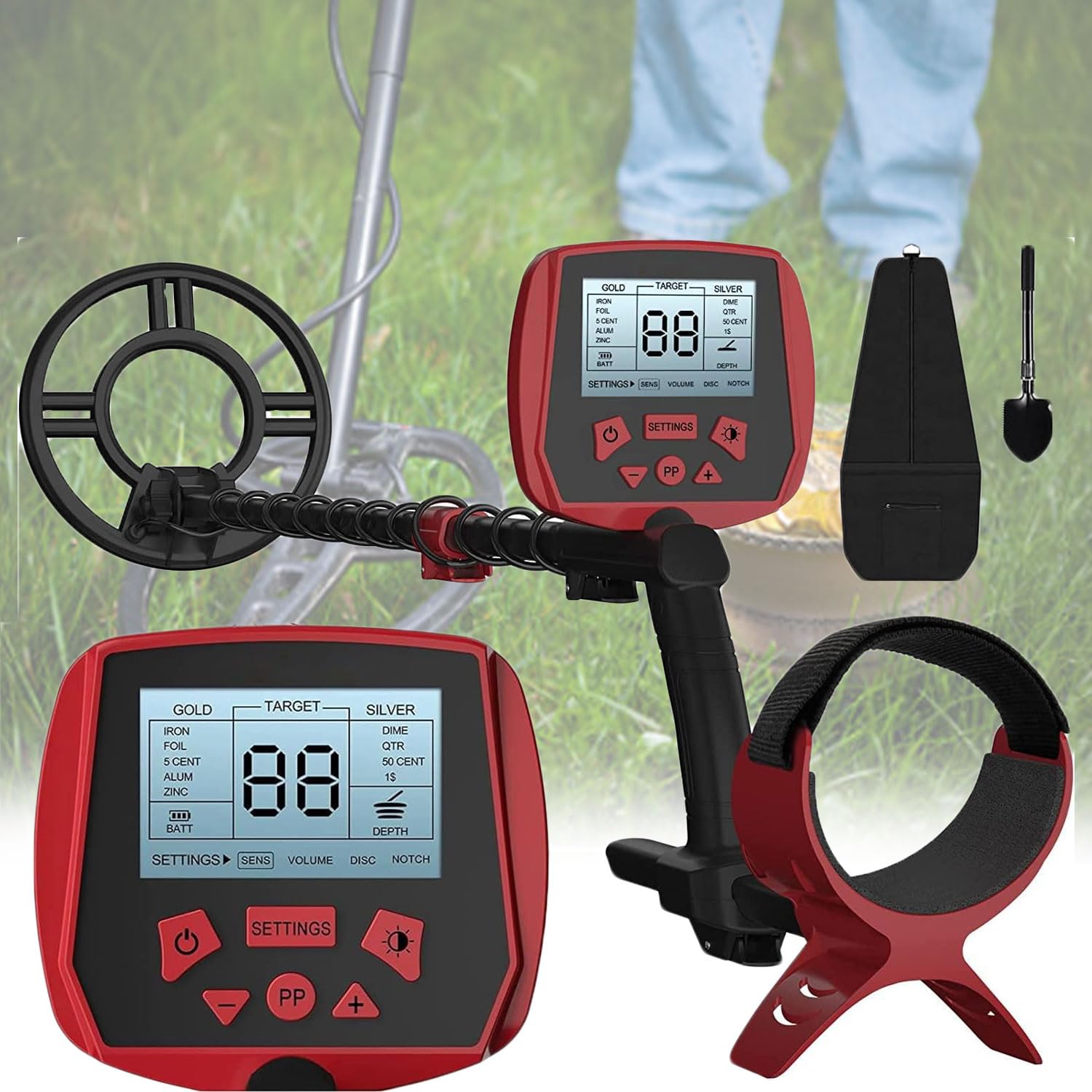 Détecteur de métaux avec écran LCD, détecteur d'or étanche de plus haute précision, bobine de recherche de 25,4 cm, tige réglable, mode tout métal, disque et PP, détecteur de profondeur professionnel