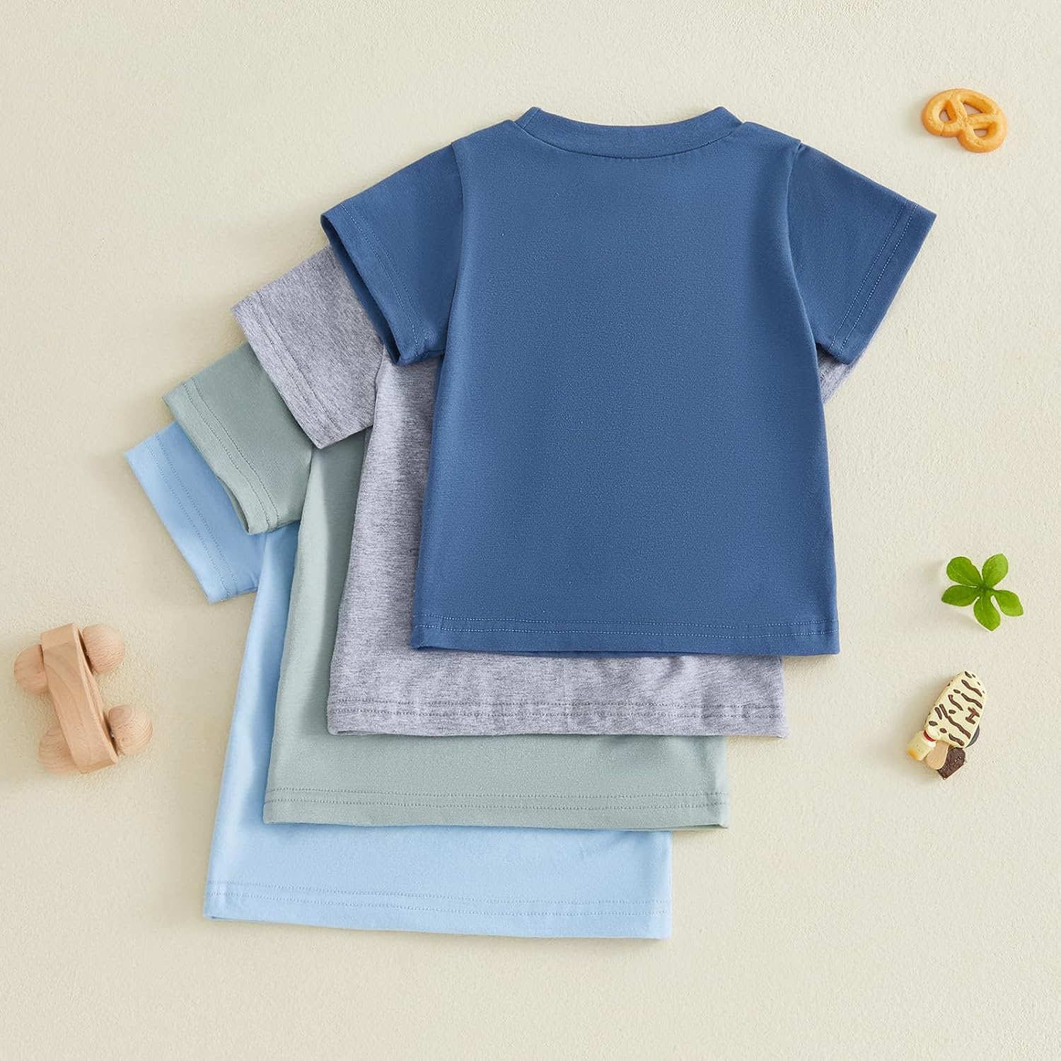 Baby Boy 4-Pack Short Sleeve Crewneck T-Shirts Top Active Tee Toddler Boys' Solid/Striped Cotton T-Shirt - Image 7