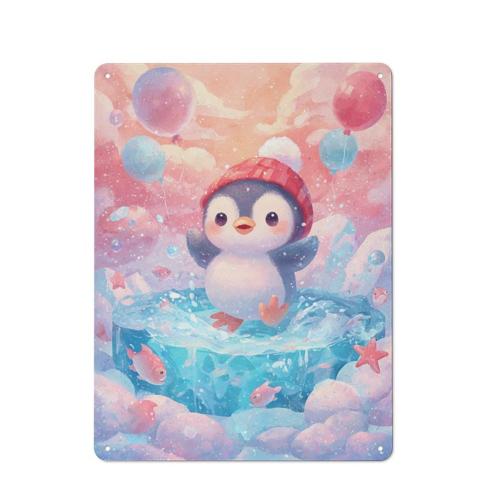 Junmoney Penguin In Winter Wonderland Rustic Tin Wall Plaque 40X30cm For Bar Or Restaurant, For Vintage Wall Decor Fans, For Garage And Workshop Walls
