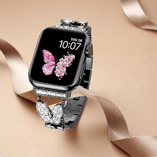 Miniatura 6 de Hallen - Correa para Apple Watch de 1.496, 1.575, 1.614, 1.654, 1.732 pulgadas, 1.772 pulgadas, 1.772 pulgadas, pulsera de joyería de mariposa