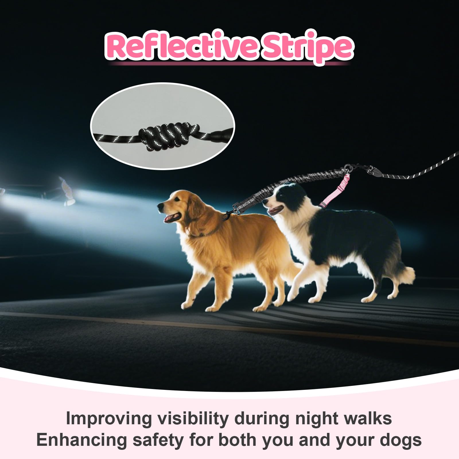 Correa doble para perro – Accesorio divisor giratorio de 360° sin enredos, 1 cuerda con asa, correa multifuncional para 2 perros, para caminar al aire libre, tren pequeño, mediano, grande, dos