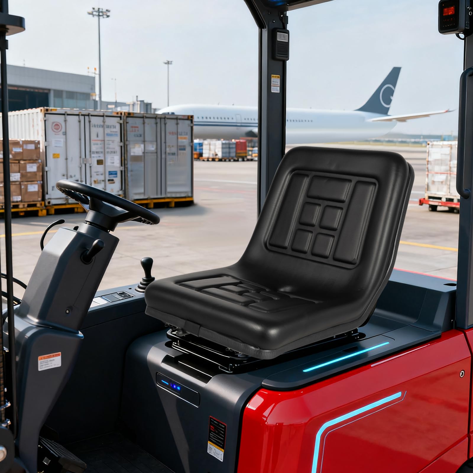 Traktorsitz PVC Verstellbarer Gabelstaplersitz mit 100kgTragfähigkeit, 44.5 * 35.5 * 33.5cm Traktor Sitz für Traktoren, Erntemaschinen, Rasenmäher, Gabelstapler, Bagger, Muldenkipper, Planierraupen