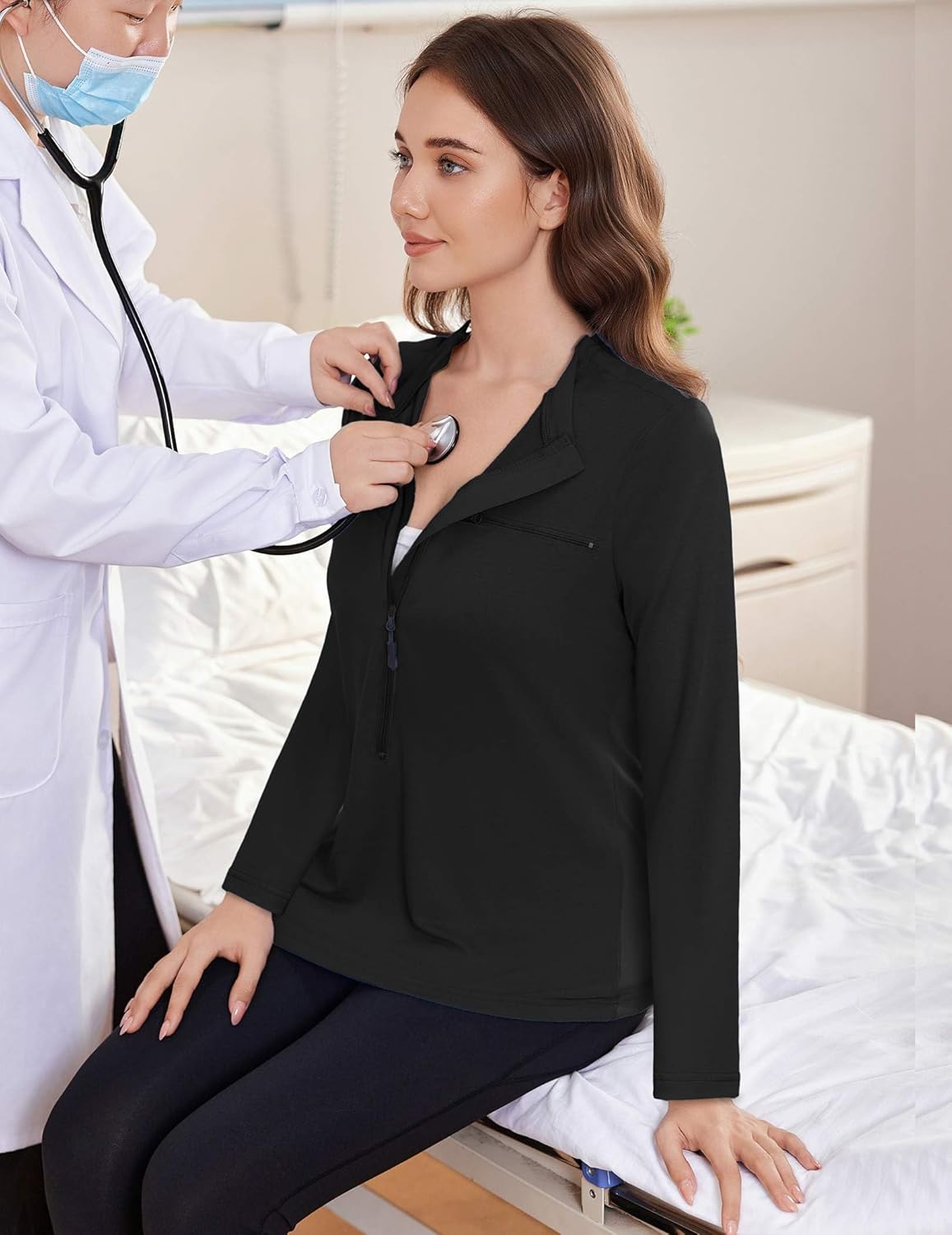 Deyeek Chemo Port Shirts for Women 2 Side Snaps Long Sleeve Shoulder Post Surgery Clothing Dialysis Breast Cancer Shirts - Image 2