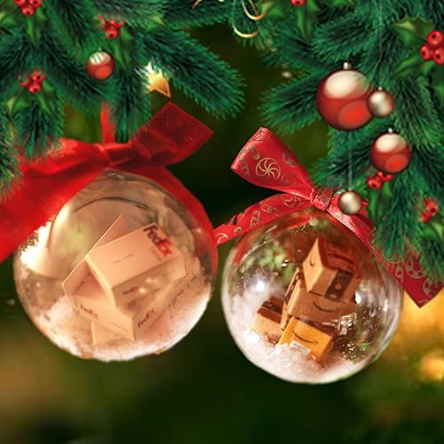 2 adornos para árbol de Navidad con mini cajas de entrega en el interior, divertidas bolas de Navidad transparentes, paquetes de decoraciones de