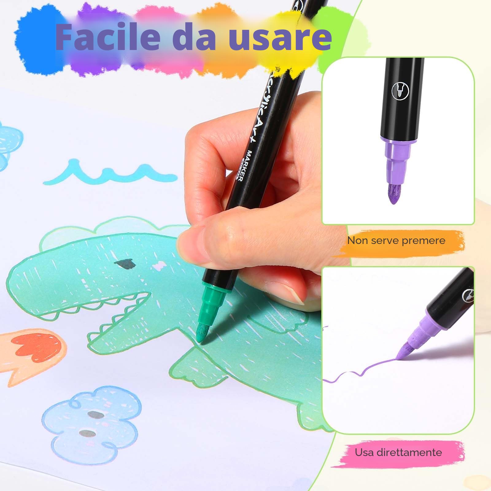 Diboniur 24 Colori Pennarelli Acrilici Doppia Punta, Punta Fine Pennello e Punta Media Set Pennarelli, Acrylic Marker Ad Acqua per Dipingere Sassi, Colorazione, Legno, Vetro, Tessuti, Pittura