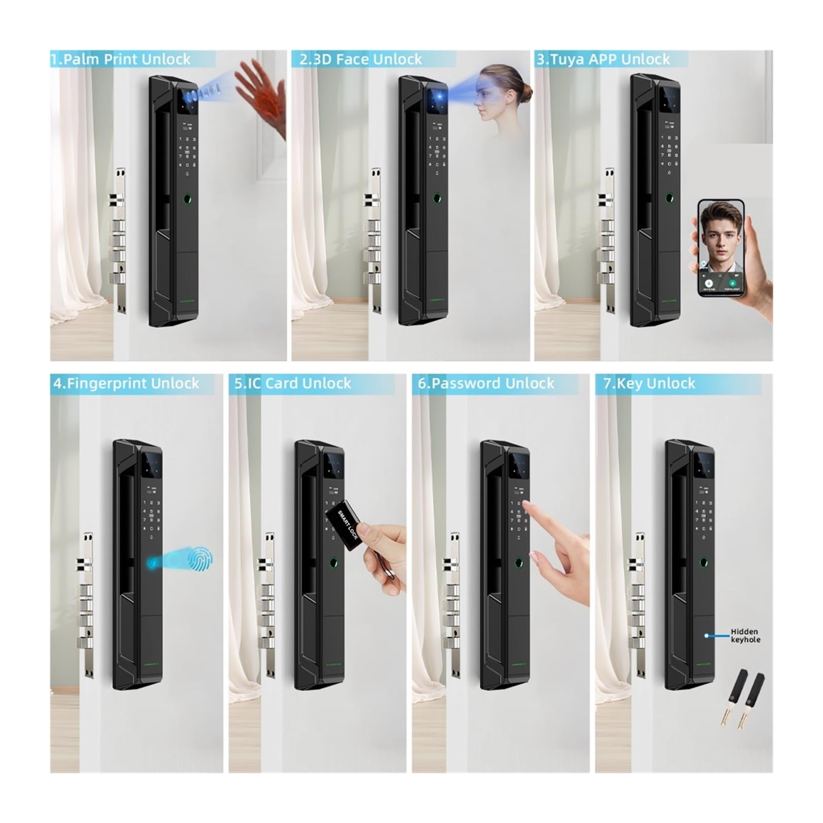 Serratura intelligente per porta, Smart Lock Videocitofono remoto Sblocco facciale multilingue for la sicurezza domestica(Noir,30 * 240)