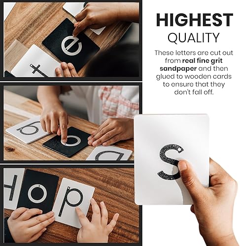 Miniatura 5 de Montessori - Juego de letras de papel de lija  Tarjetas minúsculas y mayúsculas en blanco y negro  Herramienta de aprendizaje sensorial del alfabeto